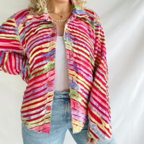 KEREN hart Jackets & Blazers - Keren Hart | Vintage Colorful Artsy Cotton Rainbow Jacket, Size L
